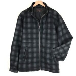 PINTLAR Wool Blend Plaid Full Zip Jacket Men's Sz M Grey Black Plaid Pockets‎